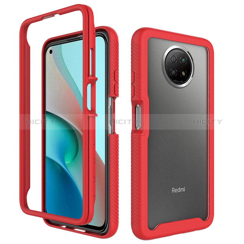 Coque Rebord Contour Silicone et Vitre Transparente Housse Etui 360 Degres ZJ3 pour Xiaomi Redmi Note 9 5G Rouge Plus