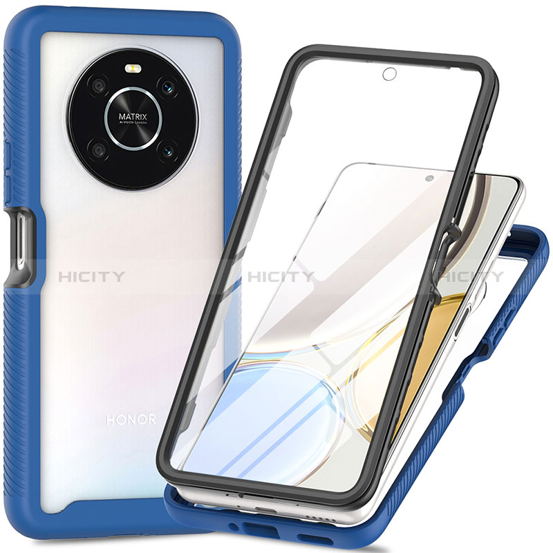 Coque Rebord Contour Silicone et Vitre Transparente Housse Etui 360 Degres ZJ4 pour Huawei Honor Magic4 Lite 4G Bleu Plus