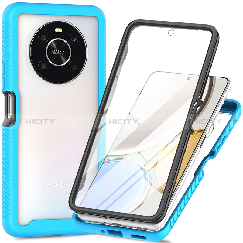 Coque Rebord Contour Silicone et Vitre Transparente Housse Etui 360 Degres ZJ4 pour Huawei Honor Magic4 Lite 4G Bleu Ciel Plus