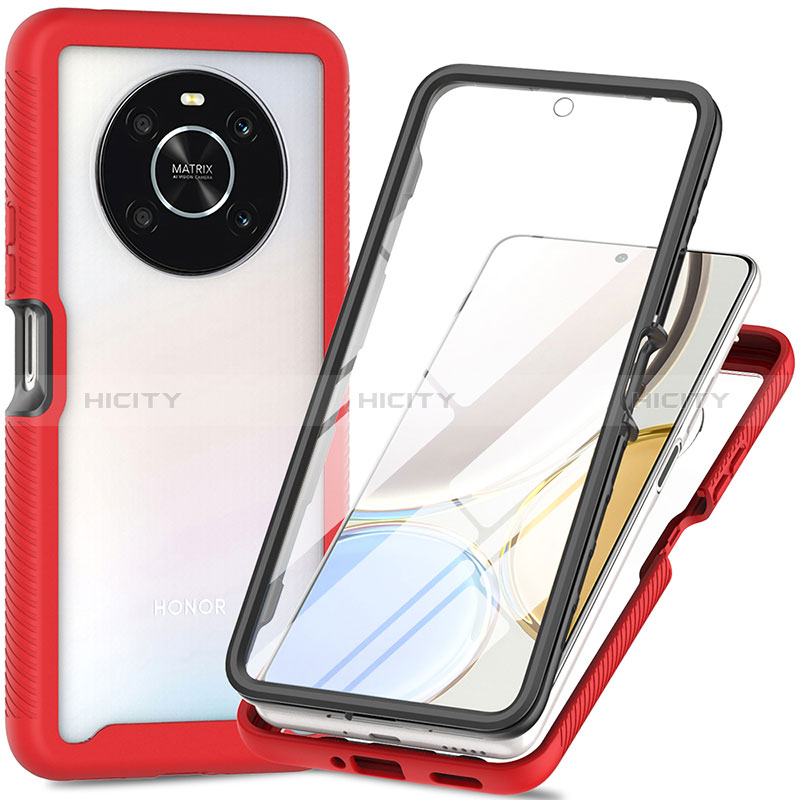 Coque Rebord Contour Silicone et Vitre Transparente Housse Etui 360 Degres ZJ4 pour Huawei Honor X9 4G Rouge Plus