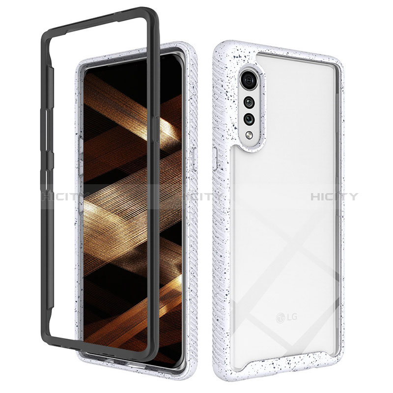 Coque Rebord Contour Silicone et Vitre Transparente Housse Etui 360 Degres ZJ4 pour LG Velvet 4G Blanc Plus