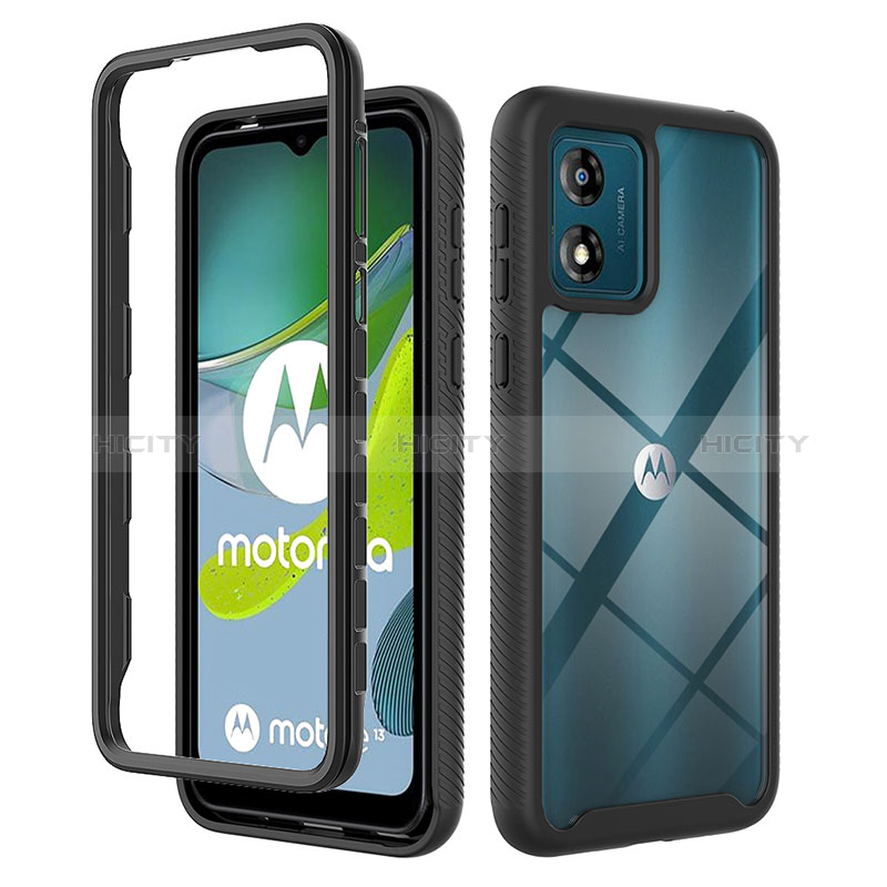 Coque Rebord Contour Silicone et Vitre Transparente Housse Etui 360 Degres ZJ4 pour Motorola Moto E13 Noir Plus