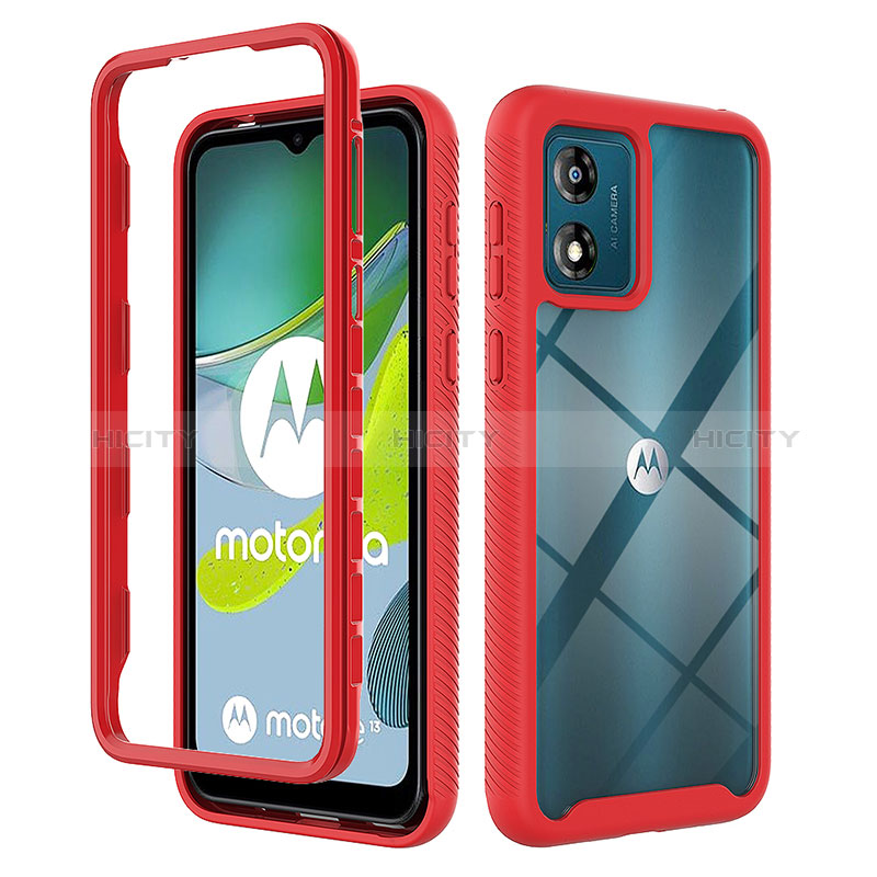 Coque Rebord Contour Silicone et Vitre Transparente Housse Etui 360 Degres ZJ4 pour Motorola Moto E13 Rouge Plus