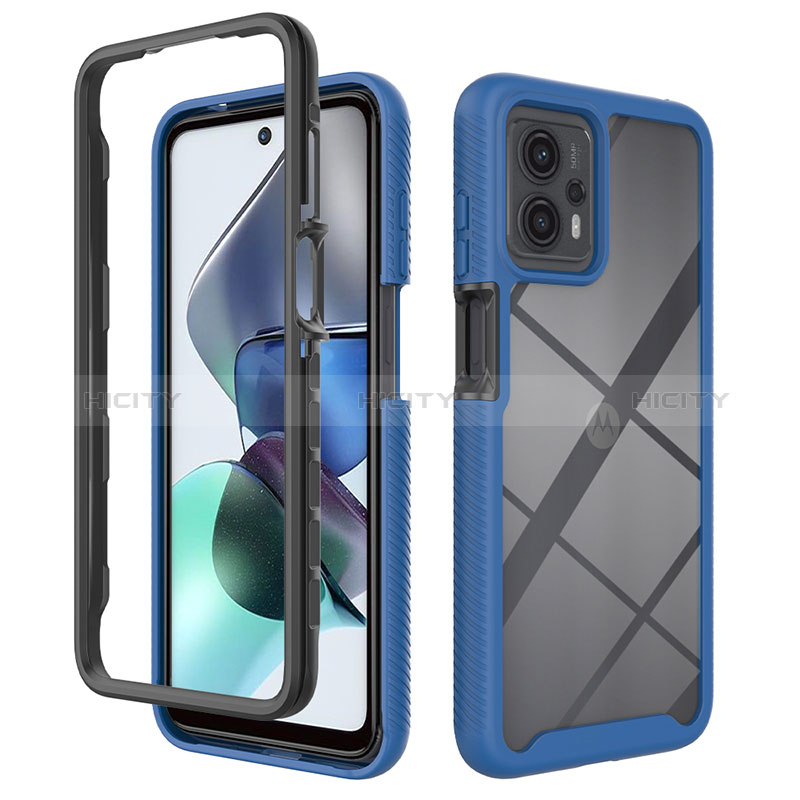 Coque Rebord Contour Silicone et Vitre Transparente Housse Etui 360 Degres ZJ4 pour Motorola Moto G13 Bleu Plus