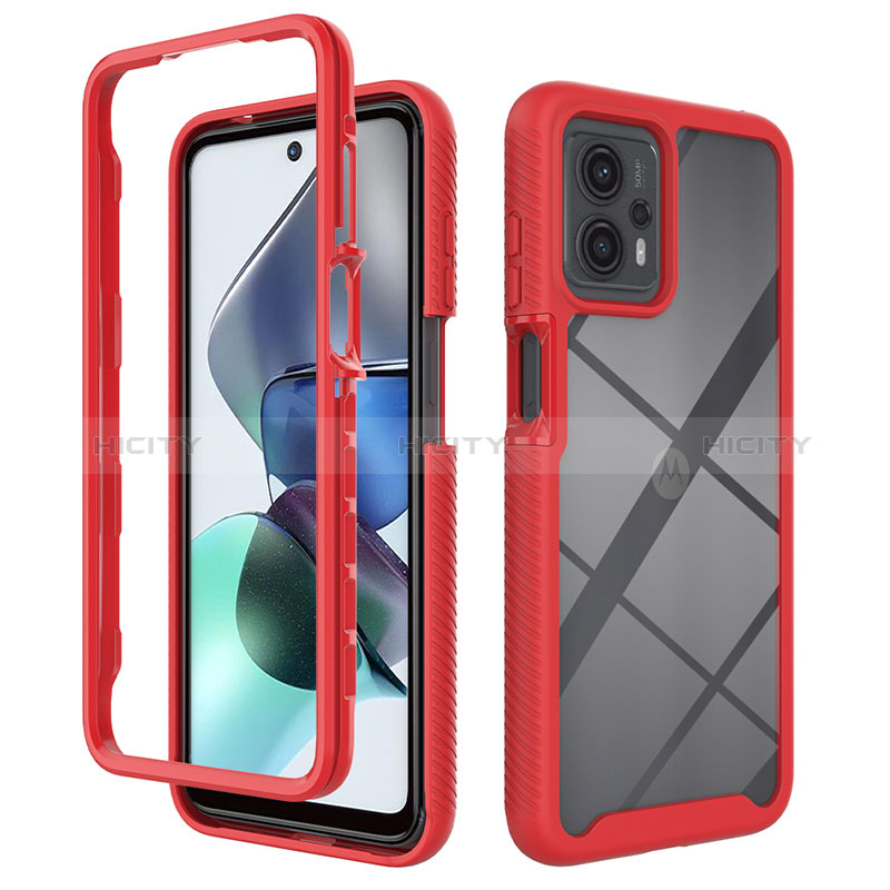 Coque Rebord Contour Silicone et Vitre Transparente Housse Etui 360 Degres ZJ4 pour Motorola Moto G23 Rouge Plus