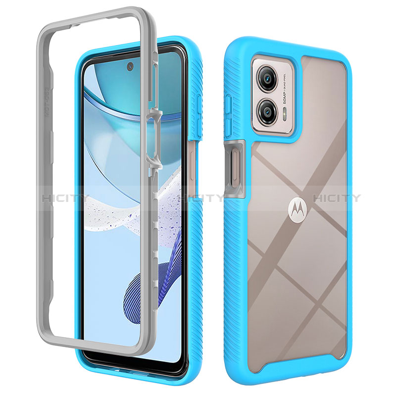 Coque Rebord Contour Silicone et Vitre Transparente Housse Etui 360 Degres ZJ4 pour Motorola Moto G53 5G Bleu Ciel Plus