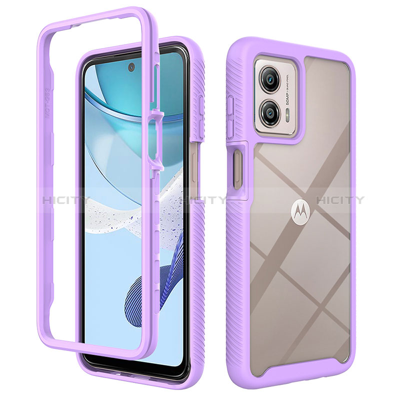 Coque Rebord Contour Silicone et Vitre Transparente Housse Etui 360 Degres ZJ4 pour Motorola Moto G53 5G Violet Clair Plus