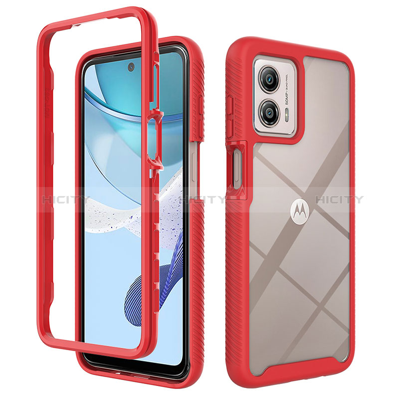 Coque Rebord Contour Silicone et Vitre Transparente Housse Etui 360 Degres ZJ4 pour Motorola Moto G53j 5G Rouge Plus