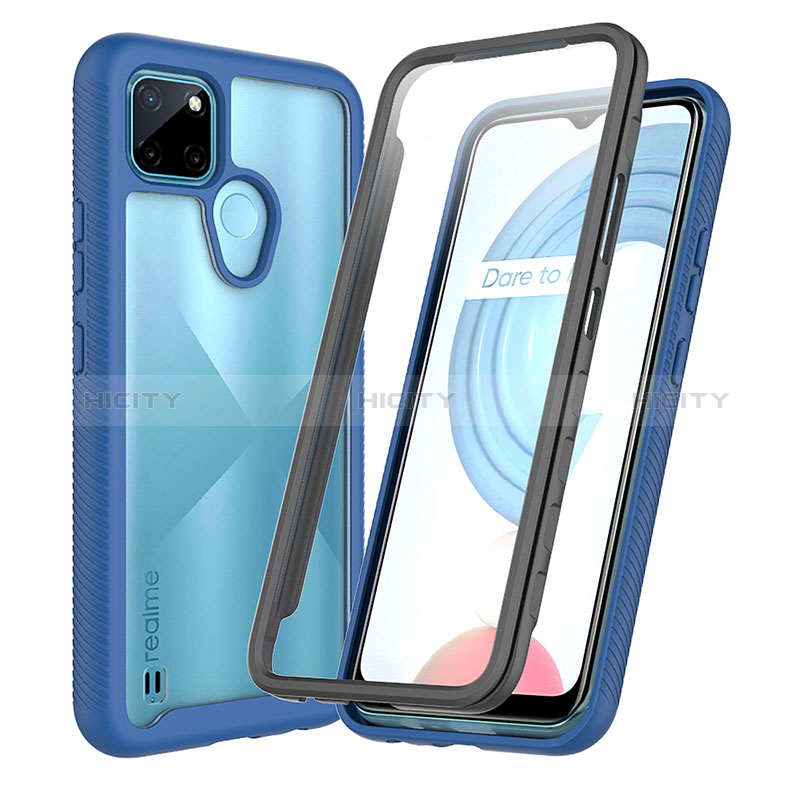 Coque Rebord Contour Silicone et Vitre Transparente Housse Etui 360 Degres ZJ4 pour Realme C25Y Bleu Plus