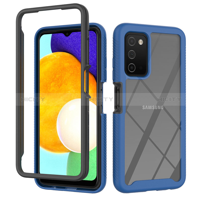 Coque Rebord Contour Silicone et Vitre Transparente Housse Etui 360 Degres ZJ4 pour Samsung Galaxy A02s Bleu Plus