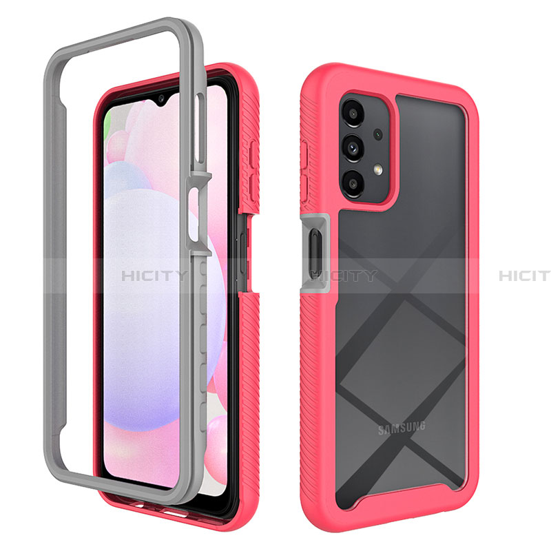 Coque Rebord Contour Silicone et Vitre Transparente Housse Etui 360 Degres ZJ4 pour Samsung Galaxy A13 4G Rose Rouge Plus