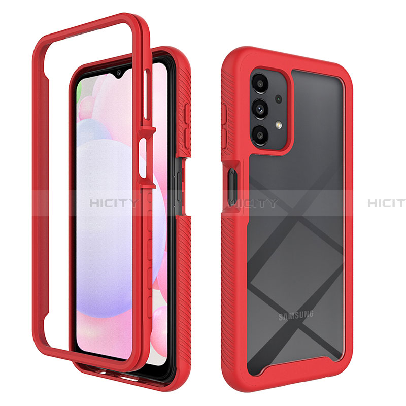 Coque Rebord Contour Silicone et Vitre Transparente Housse Etui 360 Degres ZJ4 pour Samsung Galaxy A13 4G Rouge Plus