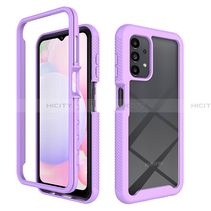 Coque Rebord Contour Silicone et Vitre Transparente Housse Etui 360 Degres ZJ4 pour Samsung Galaxy A13 4G Violet Clair Plus