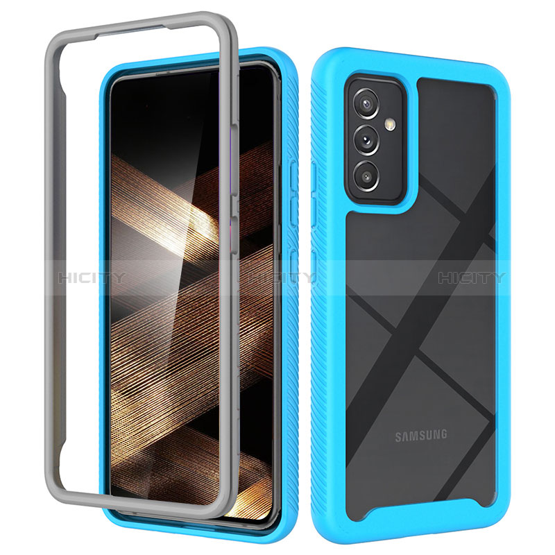 Coque Rebord Contour Silicone et Vitre Transparente Housse Etui 360 Degres ZJ4 pour Samsung Galaxy A15 4G Bleu Ciel Plus