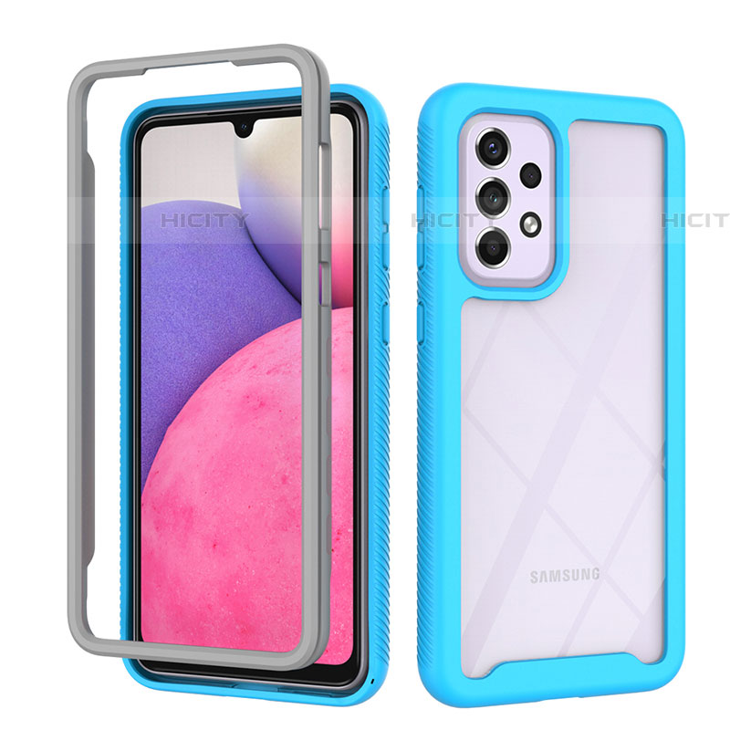 Coque Rebord Contour Silicone et Vitre Transparente Housse Etui 360 Degres ZJ4 pour Samsung Galaxy A33 5G Bleu Ciel Plus