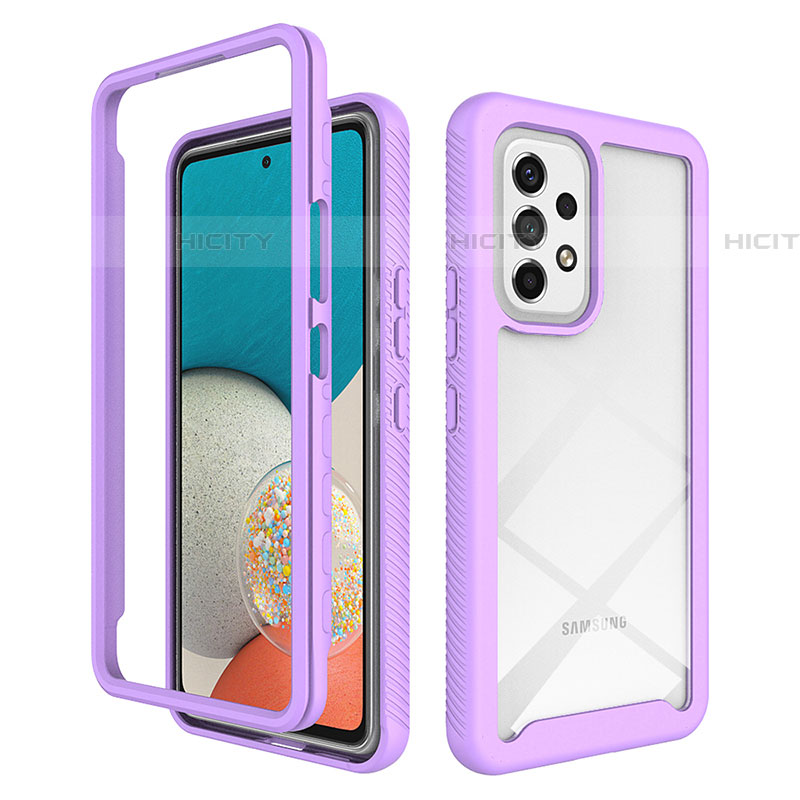 Coque Rebord Contour Silicone et Vitre Transparente Housse Etui 360 Degres ZJ4 pour Samsung Galaxy A53 5G Violet Clair Plus