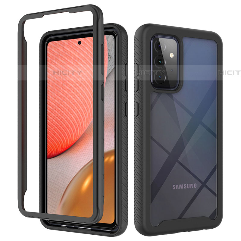 Coque Rebord Contour Silicone et Vitre Transparente Housse Etui 360 Degres ZJ4 pour Samsung Galaxy A72 4G Noir Plus