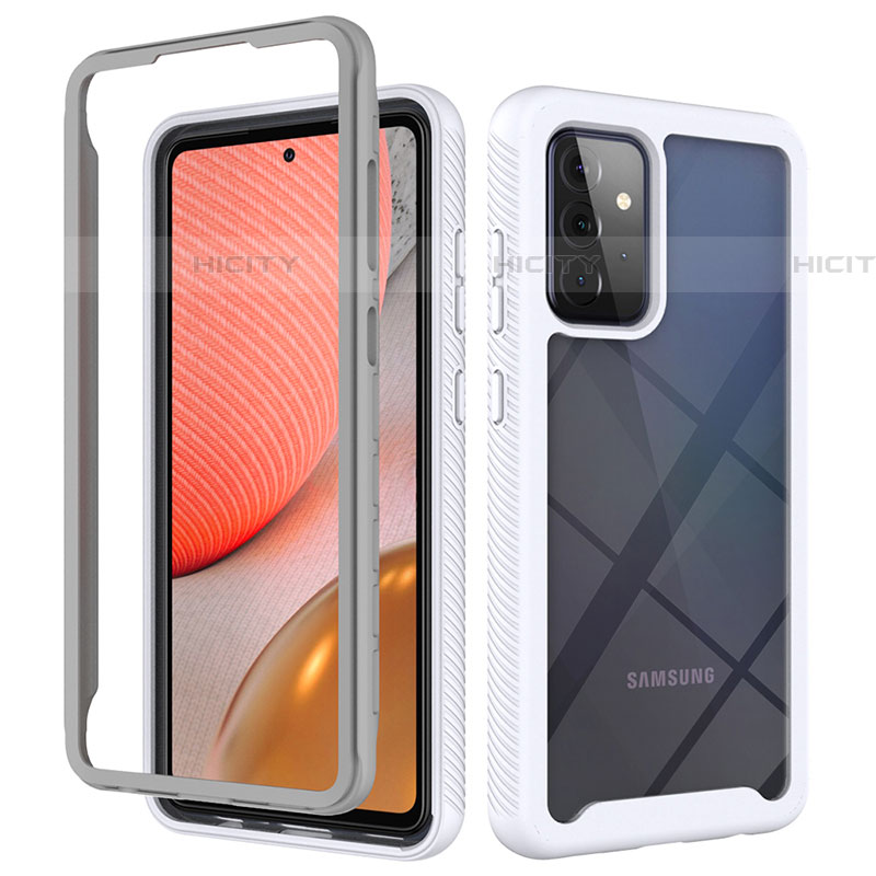 Coque Rebord Contour Silicone et Vitre Transparente Housse Etui 360 Degres ZJ4 pour Samsung Galaxy A72 5G Blanc Plus