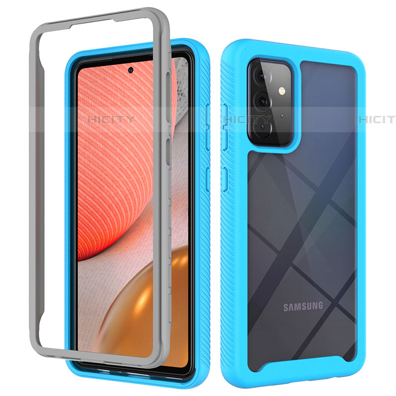 Coque Rebord Contour Silicone et Vitre Transparente Housse Etui 360 Degres ZJ4 pour Samsung Galaxy A72 5G Bleu Ciel Plus