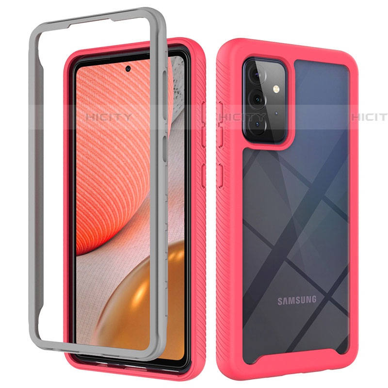 Coque Rebord Contour Silicone et Vitre Transparente Housse Etui 360 Degres ZJ4 pour Samsung Galaxy A72 5G Rose Rouge Plus