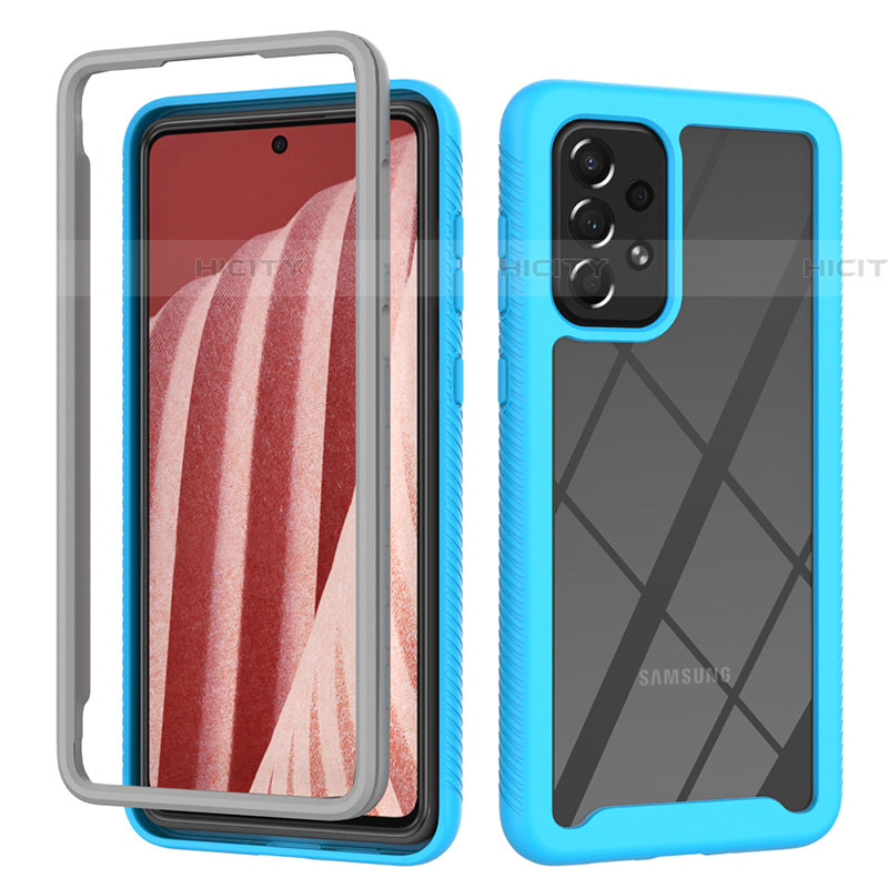 Coque Rebord Contour Silicone et Vitre Transparente Housse Etui 360 Degres ZJ4 pour Samsung Galaxy A73 5G Bleu Ciel Plus