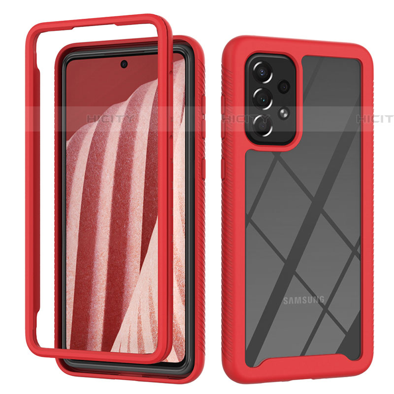 Coque Rebord Contour Silicone et Vitre Transparente Housse Etui 360 Degres ZJ4 pour Samsung Galaxy A73 5G Rouge Plus