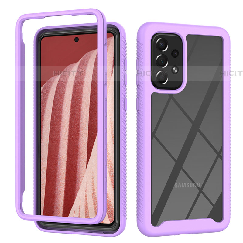 Coque Rebord Contour Silicone et Vitre Transparente Housse Etui 360 Degres ZJ4 pour Samsung Galaxy A73 5G Violet Clair Plus