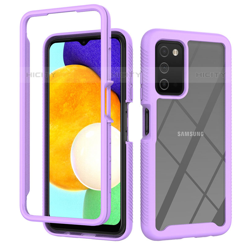 Coque Rebord Contour Silicone et Vitre Transparente Housse Etui 360 Degres ZJ4 pour Samsung Galaxy M02s Violet Clair Plus