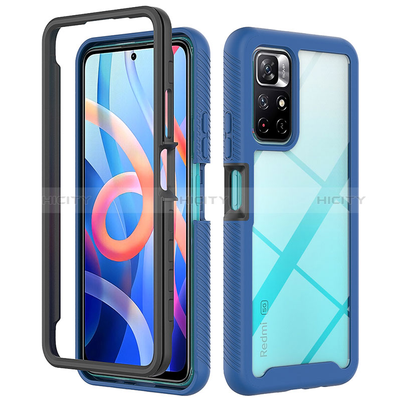 Coque Rebord Contour Silicone et Vitre Transparente Housse Etui 360 Degres ZJ4 pour Xiaomi Poco M4 Pro 5G Bleu Plus