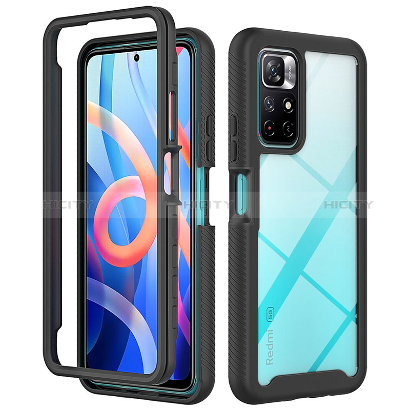 Coque Rebord Contour Silicone et Vitre Transparente Housse Etui 360 Degres ZJ4 pour Xiaomi Poco M4 Pro 5G Noir Plus