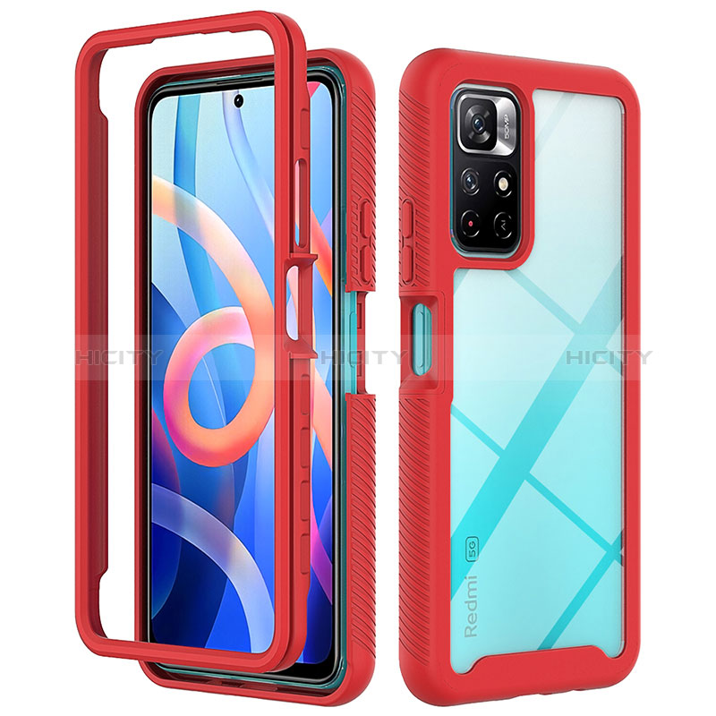 Coque Rebord Contour Silicone et Vitre Transparente Housse Etui 360 Degres ZJ4 pour Xiaomi Poco M4 Pro 5G Rouge Plus