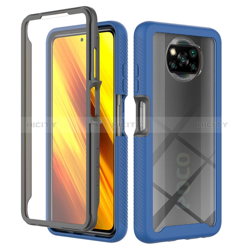 Coque Rebord Contour Silicone et Vitre Transparente Housse Etui 360 Degres ZJ4 pour Xiaomi Poco X3 Pro Bleu Plus