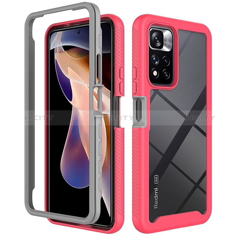 Coque Rebord Contour Silicone et Vitre Transparente Housse Etui 360 Degres ZJ4 pour Xiaomi Poco X4 NFC Rose Rouge Plus