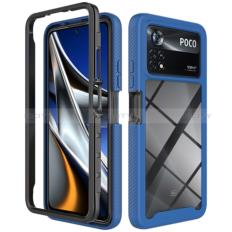 Coque Rebord Contour Silicone et Vitre Transparente Housse Etui 360 Degres ZJ4 pour Xiaomi Poco X4 Pro 5G Bleu Plus