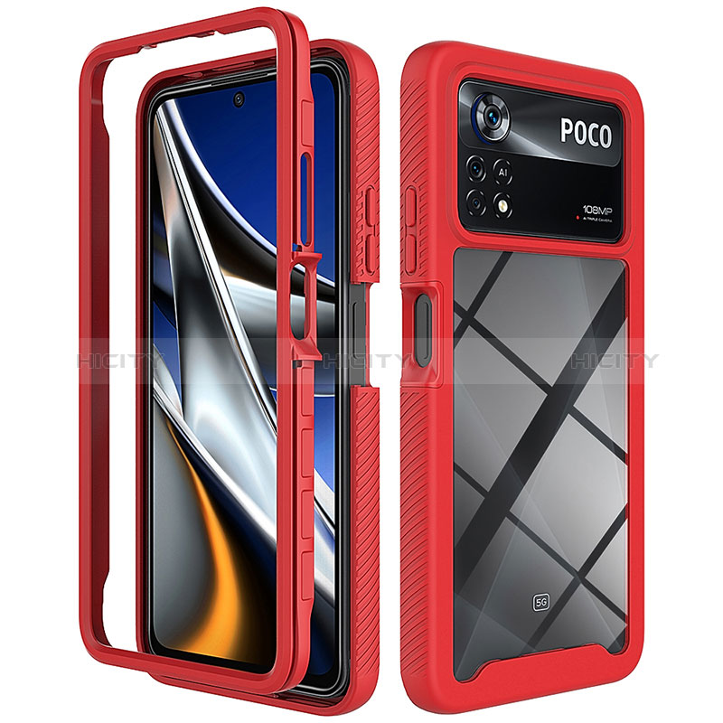 Coque Rebord Contour Silicone et Vitre Transparente Housse Etui 360 Degres ZJ4 pour Xiaomi Poco X4 Pro 5G Rouge Plus