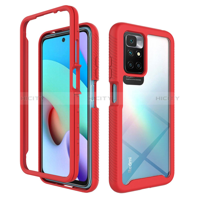 Coque Rebord Contour Silicone et Vitre Transparente Housse Etui 360 Degres ZJ4 pour Xiaomi Redmi 10 (2022) Rouge Plus