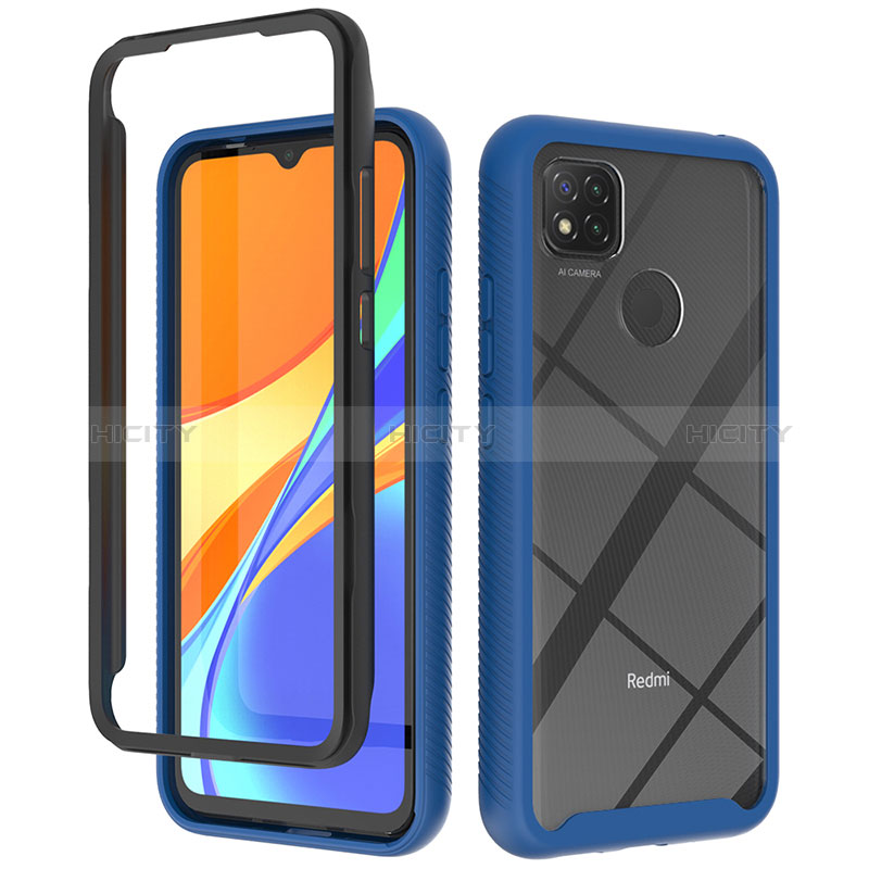 Coque Rebord Contour Silicone et Vitre Transparente Housse Etui 360 Degres ZJ4 pour Xiaomi Redmi 10A 4G Bleu Plus