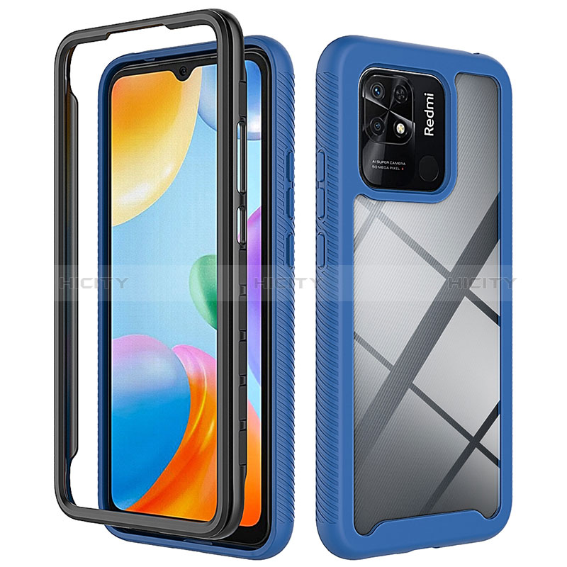 Coque Rebord Contour Silicone et Vitre Transparente Housse Etui 360 Degres ZJ4 pour Xiaomi Redmi 10C 4G Bleu Plus