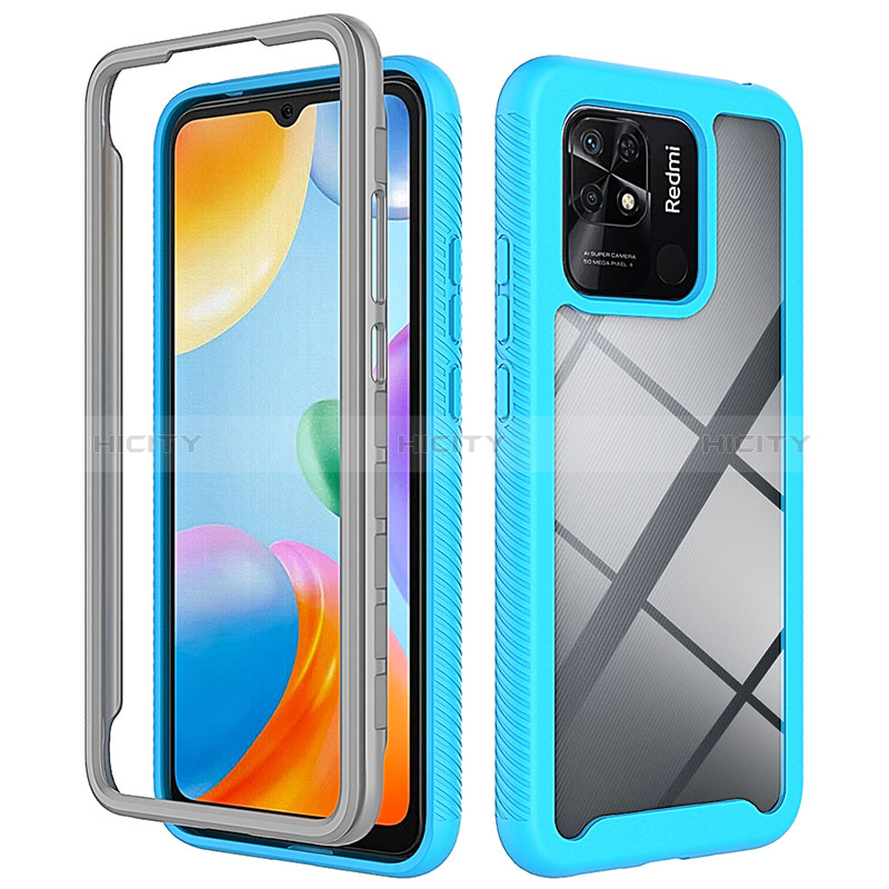 Coque Rebord Contour Silicone et Vitre Transparente Housse Etui 360 Degres ZJ4 pour Xiaomi Redmi 10C 4G Bleu Ciel Plus