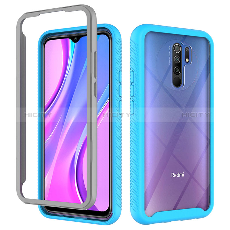 Coque Rebord Contour Silicone et Vitre Transparente Housse Etui 360 Degres ZJ4 pour Xiaomi Redmi 9 Bleu Ciel Plus