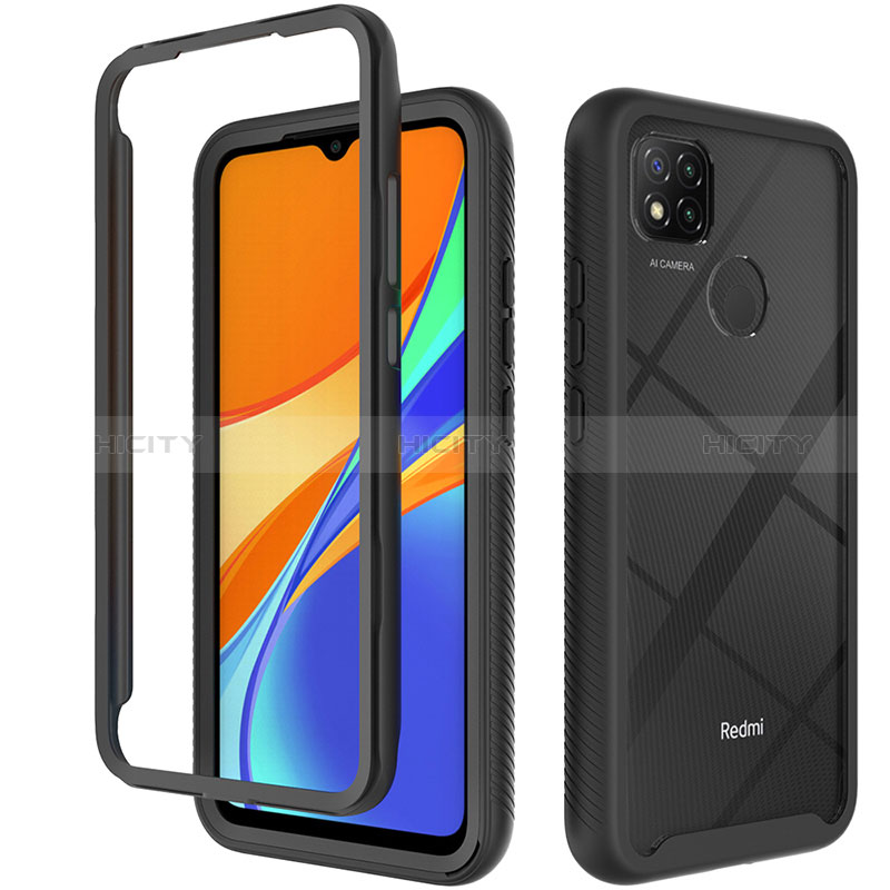 Coque Rebord Contour Silicone et Vitre Transparente Housse Etui 360 Degres ZJ4 pour Xiaomi Redmi 9 India Noir Plus