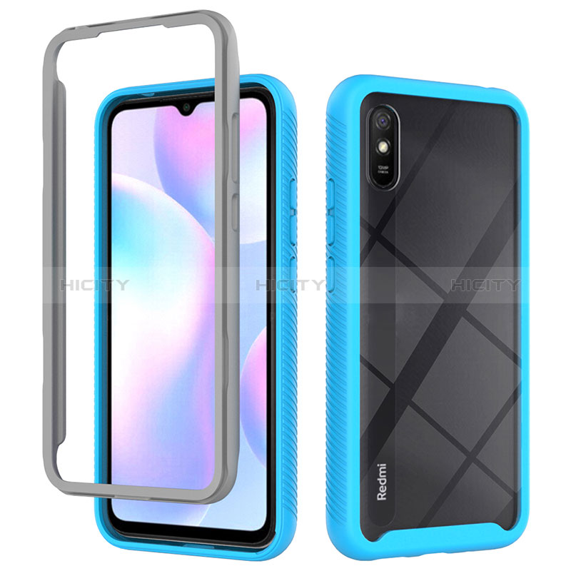 Coque Rebord Contour Silicone et Vitre Transparente Housse Etui 360 Degres ZJ4 pour Xiaomi Redmi 9A Bleu Ciel Plus