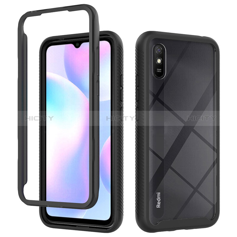 Coque Rebord Contour Silicone et Vitre Transparente Housse Etui 360 Degres ZJ4 pour Xiaomi Redmi 9A Noir Plus