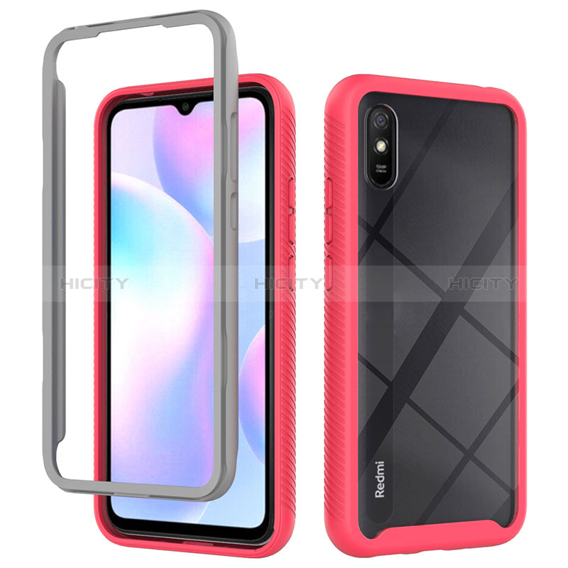 Coque Rebord Contour Silicone et Vitre Transparente Housse Etui 360 Degres ZJ4 pour Xiaomi Redmi 9A Rouge Plus