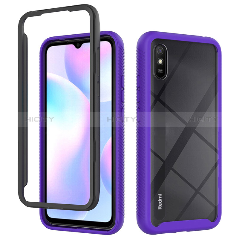 Coque Rebord Contour Silicone et Vitre Transparente Housse Etui 360 Degres ZJ4 pour Xiaomi Redmi 9A Violet Plus