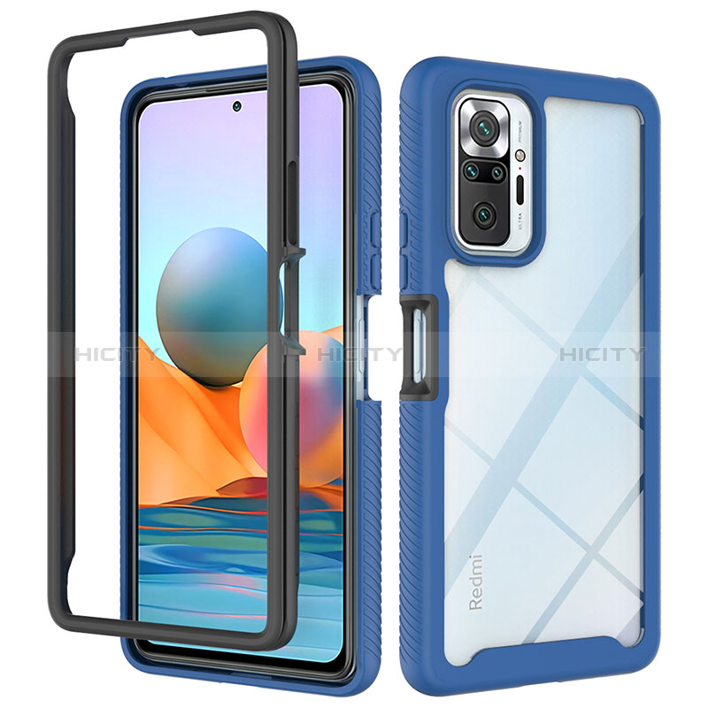 Coque Rebord Contour Silicone et Vitre Transparente Housse Etui 360 Degres ZJ4 pour Xiaomi Redmi Note 10 Pro Max Bleu Plus