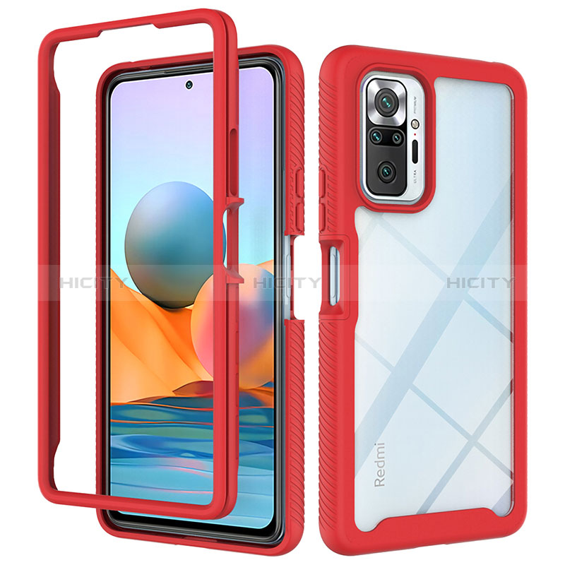 Coque Rebord Contour Silicone et Vitre Transparente Housse Etui 360 Degres ZJ4 pour Xiaomi Redmi Note 10 Pro Max Rouge Plus