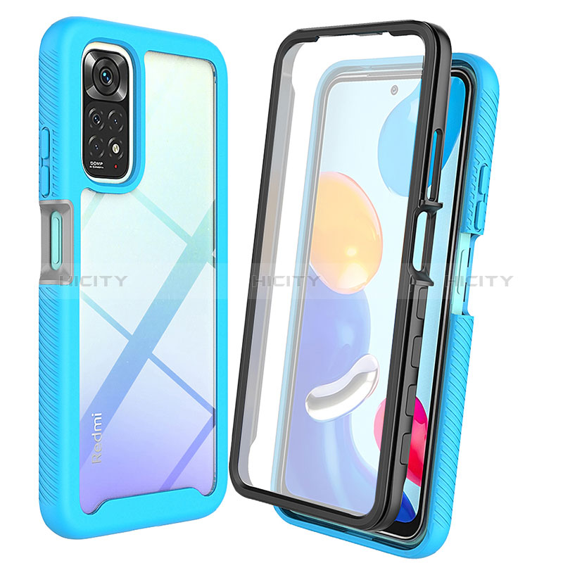 Coque Rebord Contour Silicone et Vitre Transparente Housse Etui 360 Degres ZJ4 pour Xiaomi Redmi Note 11 4G (2022) Bleu Ciel Plus