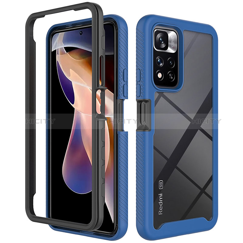 Coque Rebord Contour Silicone et Vitre Transparente Housse Etui 360 Degres ZJ4 pour Xiaomi Redmi Note 11 Pro+ Plus 5G Bleu Plus