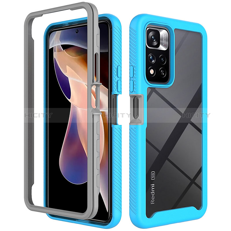 Coque Rebord Contour Silicone et Vitre Transparente Housse Etui 360 Degres ZJ4 pour Xiaomi Redmi Note 11 Pro+ Plus 5G Bleu Ciel Plus